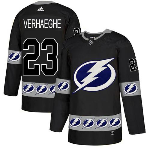 Adidas Tampa Bay Lightning Men #23 Carter Verhaeghe Black Authentic Team Logo Fashion Stitched NHL Jersey